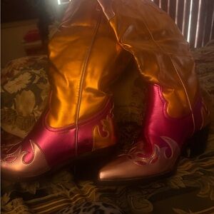 Metallic Pink and Gold Western-Ankle Boots for Women